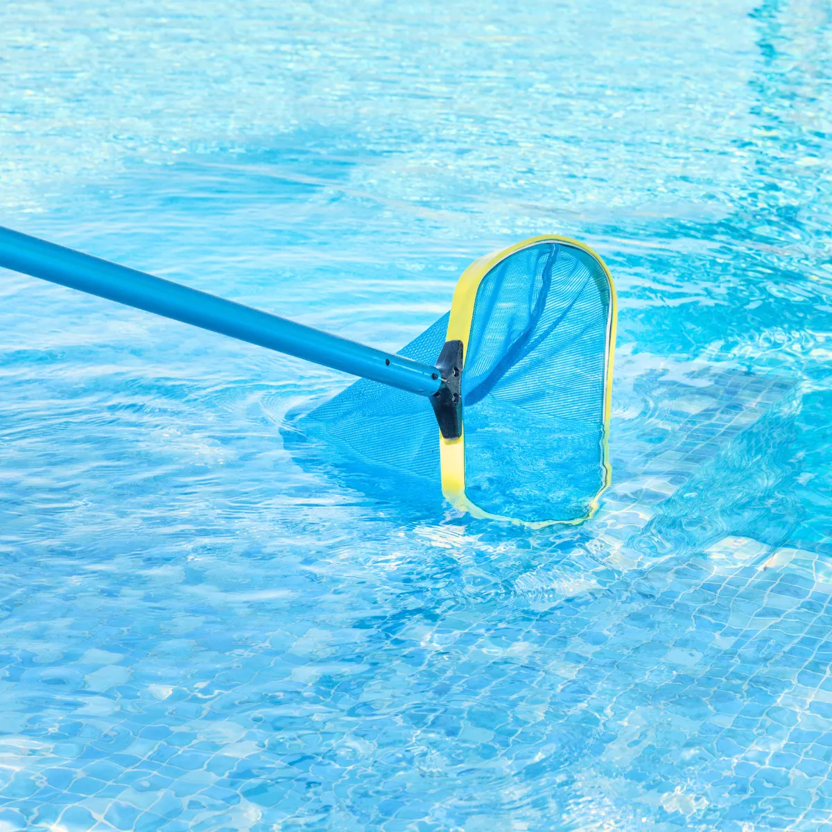 A pool cleaning net cleaning the pool.